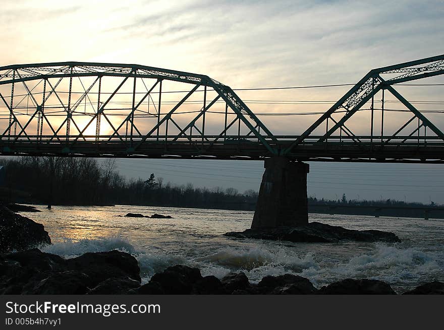 Bridge on sunrise close-up