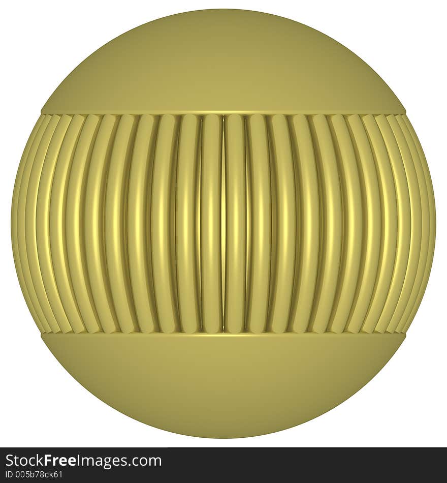 Sphere made with bars, golden pipes and spheres. Sphere made with bars, golden pipes and spheres