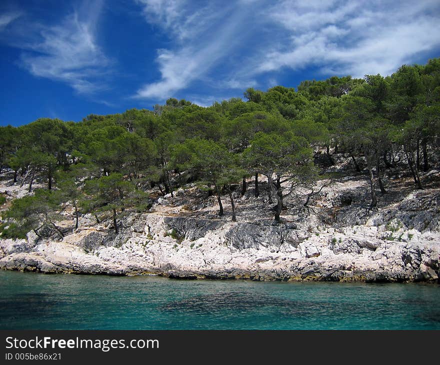 French riviera coastline, near marseille on a beautiful summer mistral day