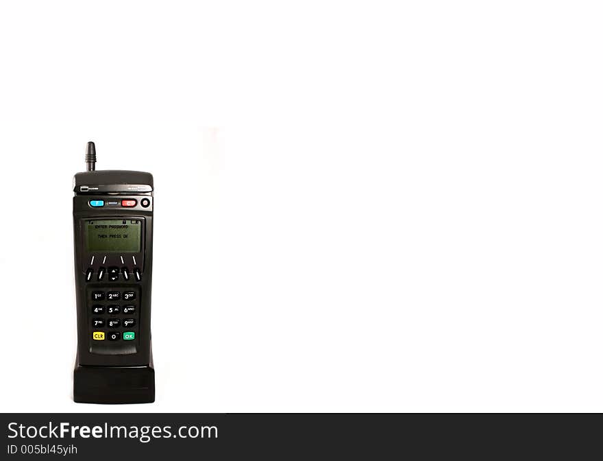 Mobile banking machine on white background