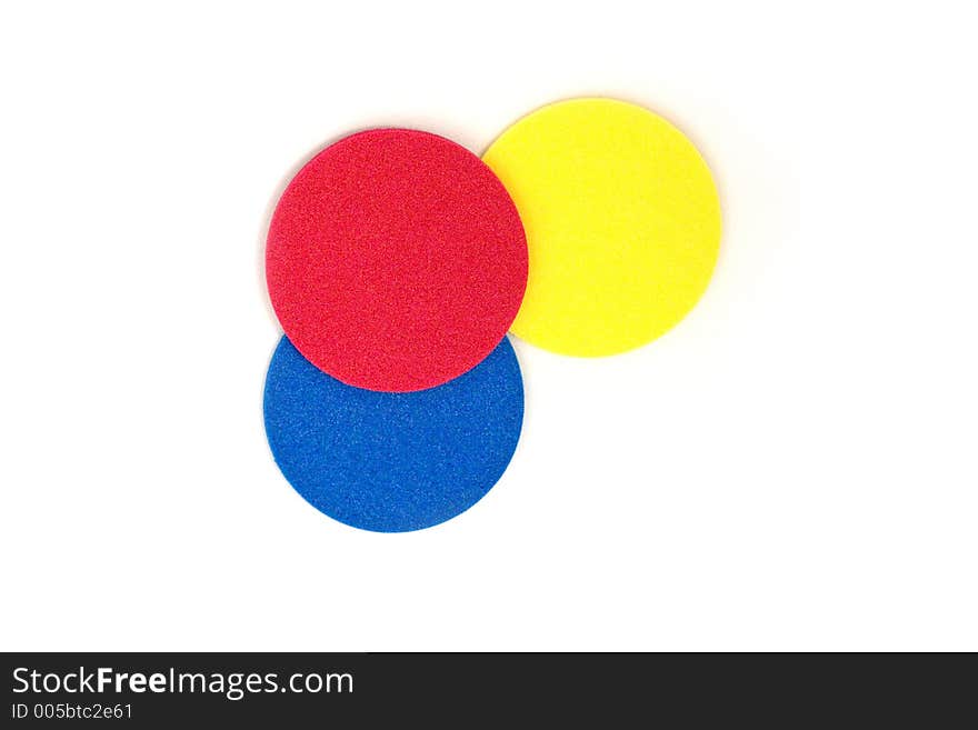 Three circles partially on each other, red, yellow and blue. Three circles partially on each other, red, yellow and blue