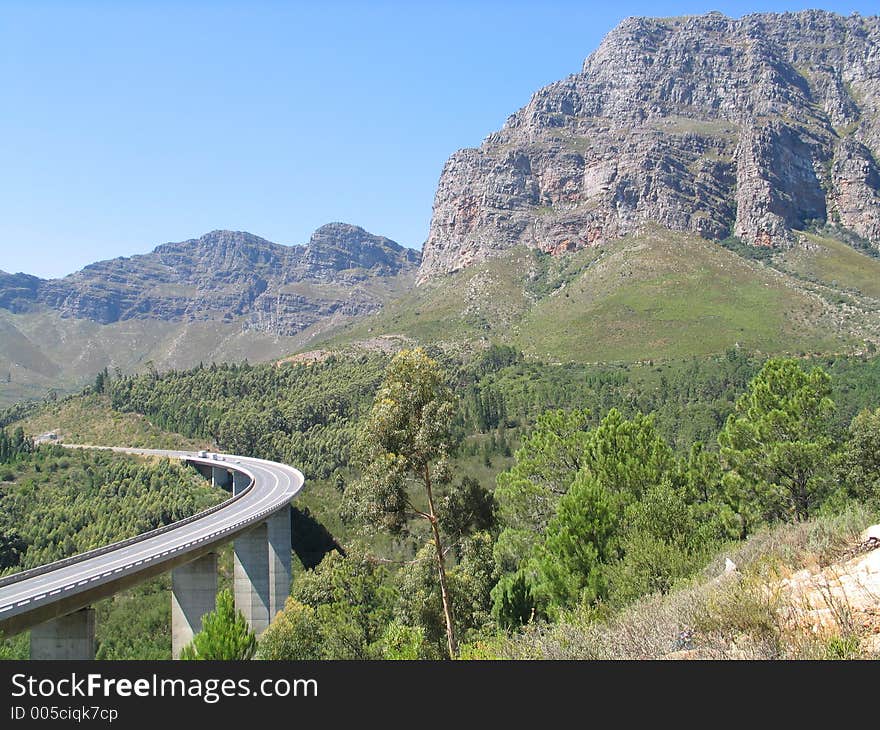 Bridge leading to mountain pass