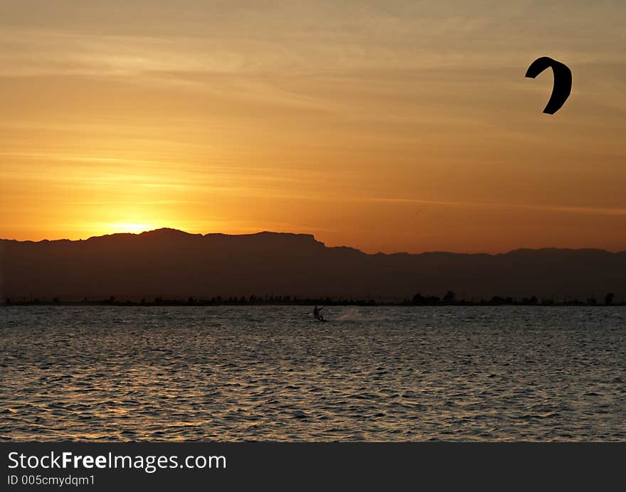 Kitesurfer at Ebro´s river Delta. Kitesurfer at Ebro´s river Delta