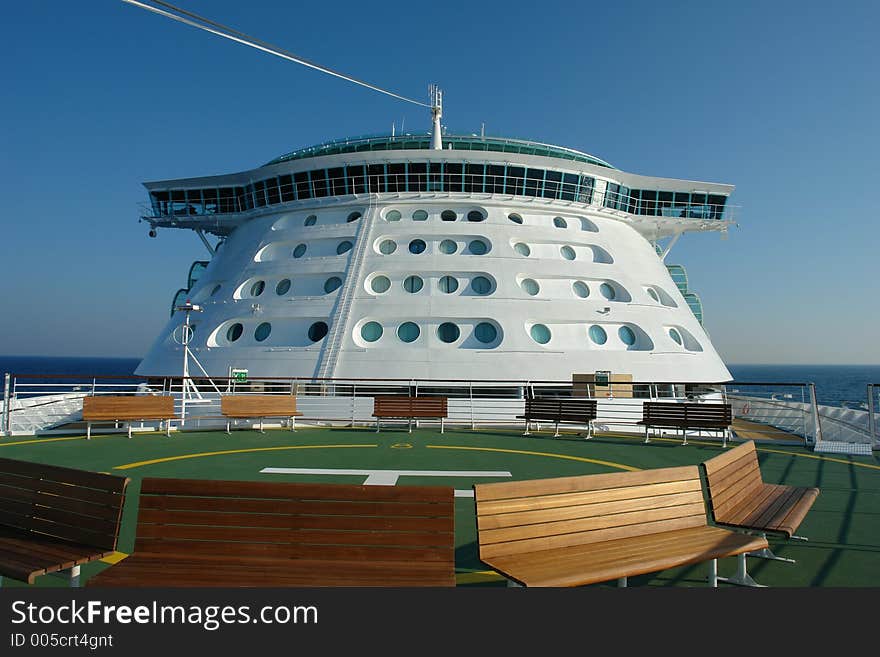 Bridge and helicopter deck on huge cruiseship