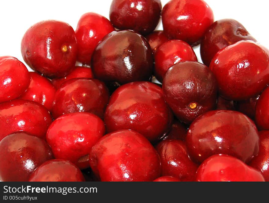 Cherries on a white background