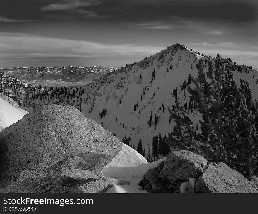 sunset mountain in winter at sunset. sunset mountain in winter at sunset