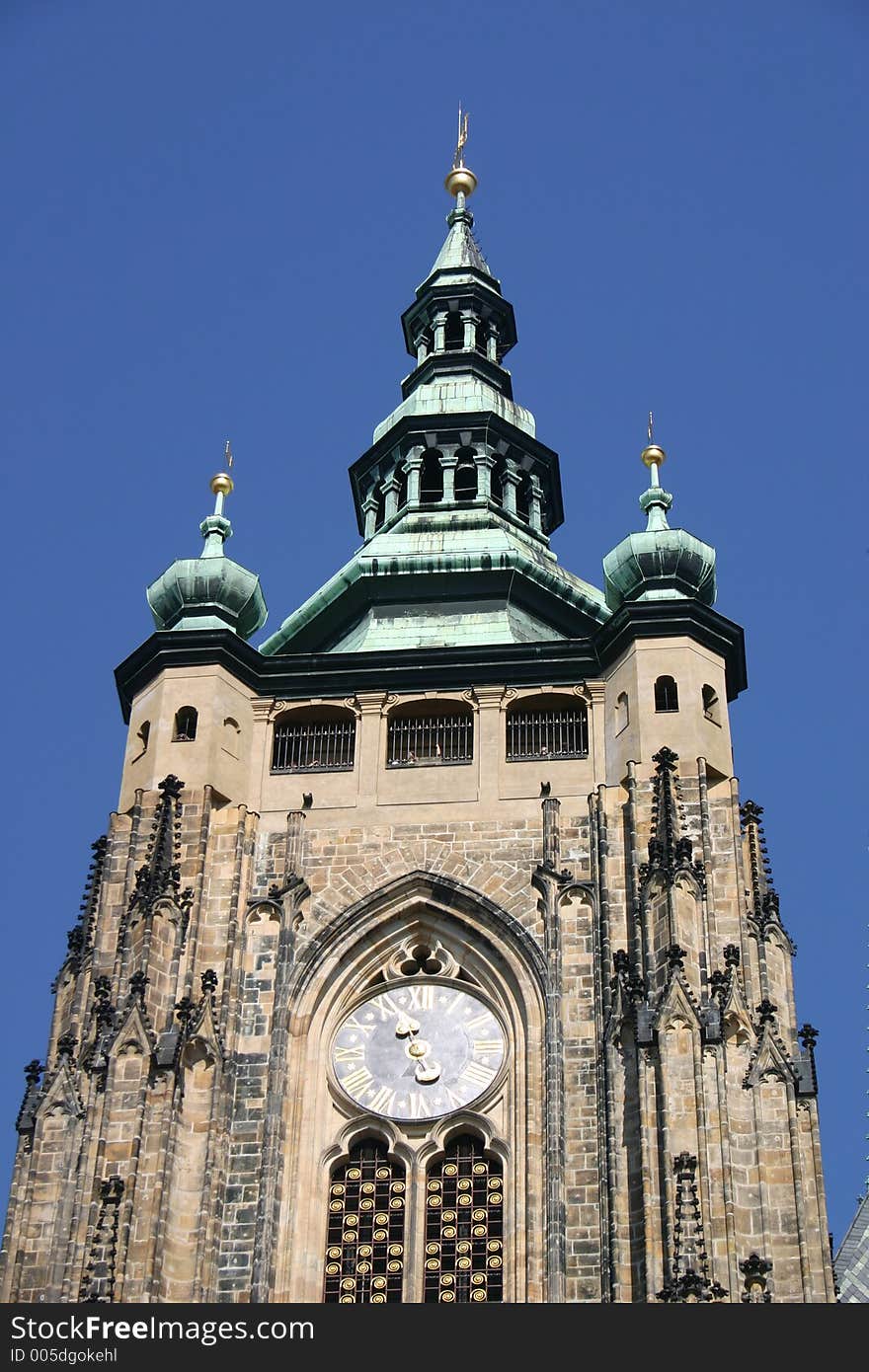 View of Prague churches and monuments in old town center. View of Prague churches and monuments in old town center