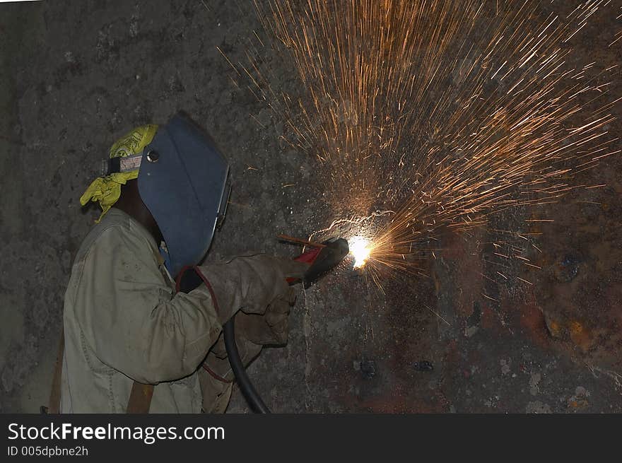 Arc welder working. Arc welder working