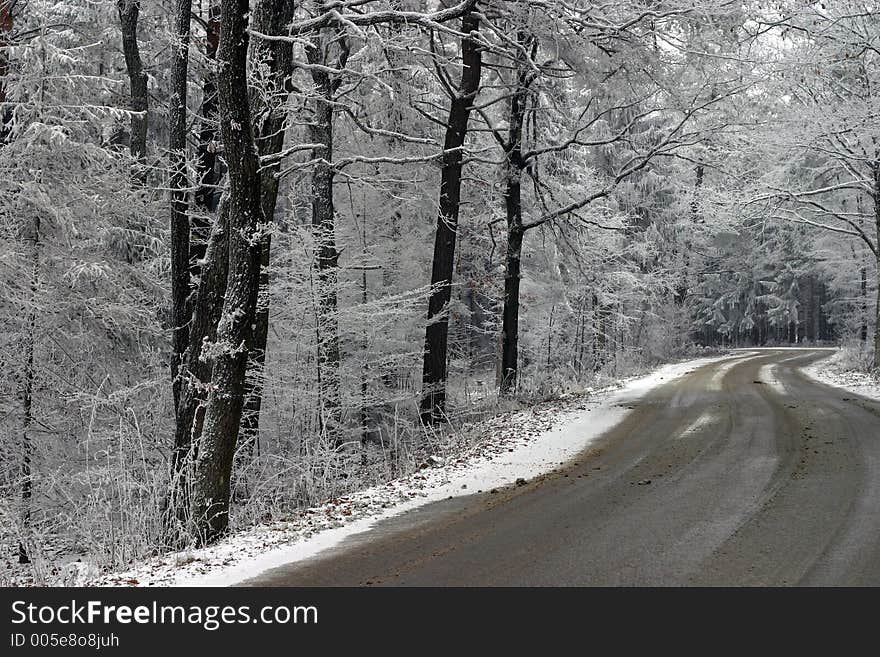 Road on a snowy winter day. Road on a snowy winter day