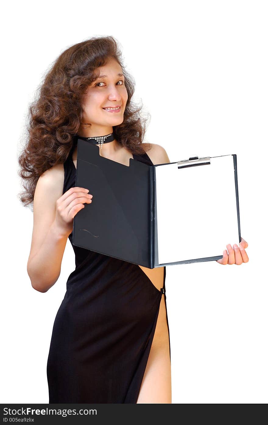 Business woman holding a file folder isolated