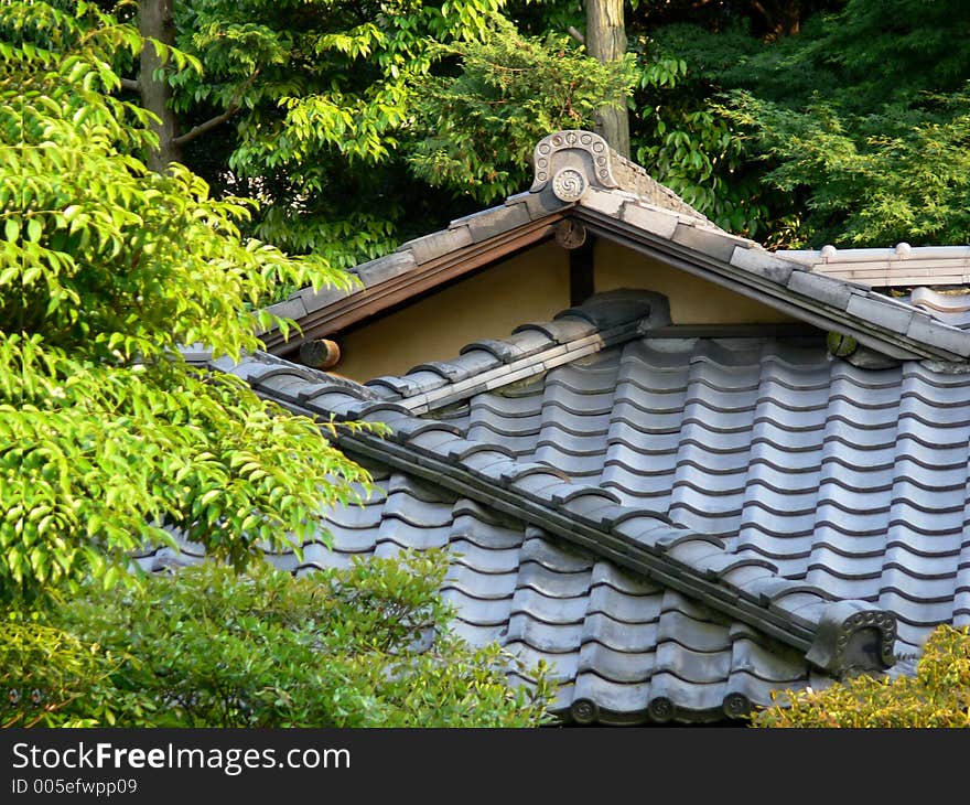 Part of a roof of a japanese house. Part of a roof of a japanese house