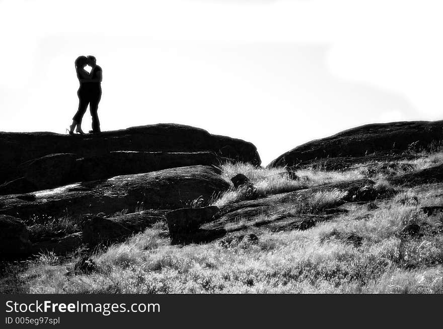 Sihouette of couple kissing. Sihouette of couple kissing