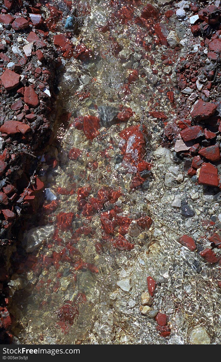 Stream of fresh clear water with red rocks. 35mm film scan. Stream of fresh clear water with red rocks. 35mm film scan.