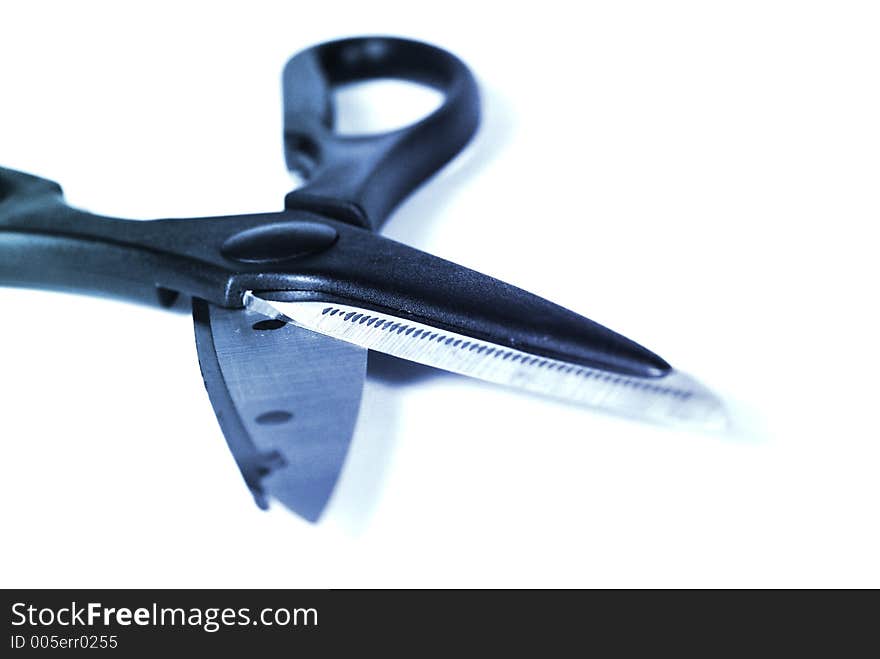 Cutting Edge of a scissors. Focus on the cutting edge, Intentional selective focus, shallow DOF. Object Shot