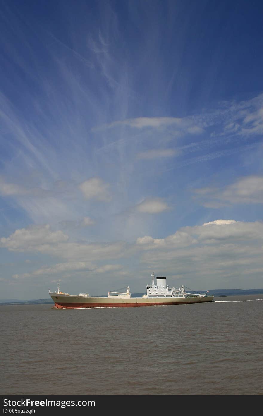 Ship leaving port going out to sea along the Severn estuary. Ship leaving port going out to sea along the Severn estuary