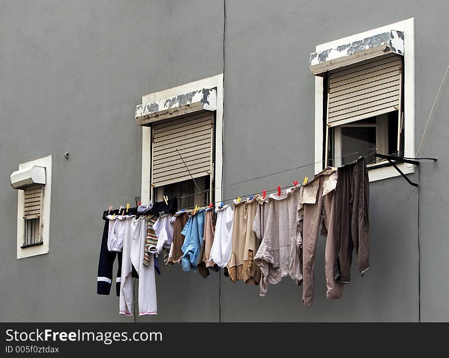 Washing hanging at the window