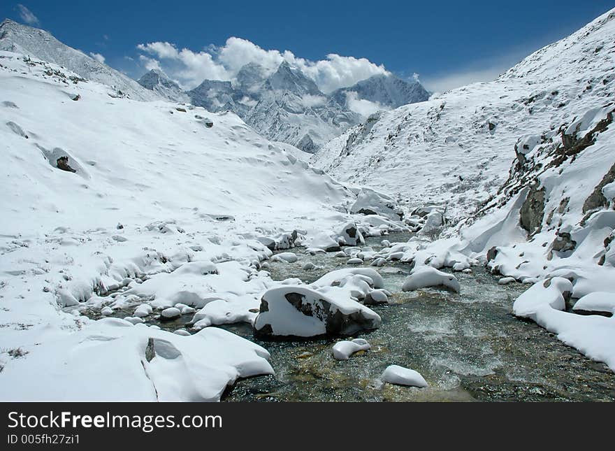 River in high Himalaya close to Everest region. River in high Himalaya close to Everest region