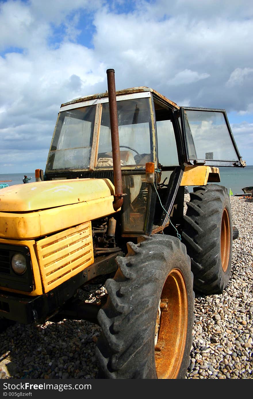 Rusty beach tractor, used for towing boats out of the water