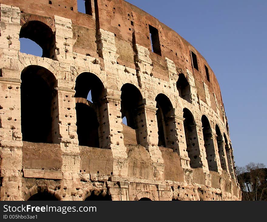 Detail of the upper section of the Colliseum, Rome, Italy.