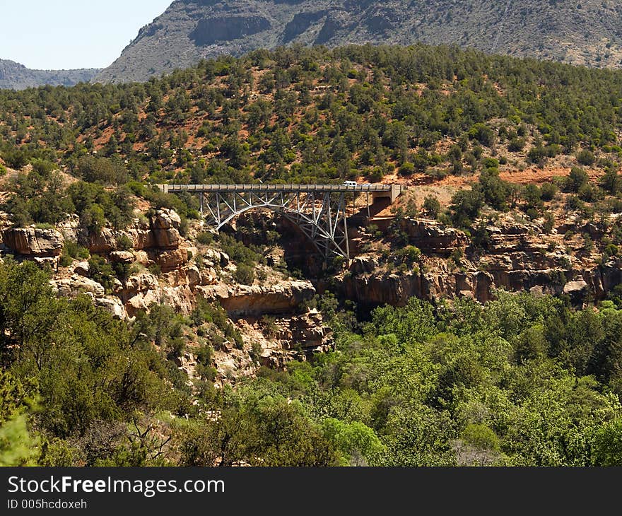 Arched bridge over Oak Creek Canyon, near Sedona Arizona. Arched bridge over Oak Creek Canyon, near Sedona Arizona