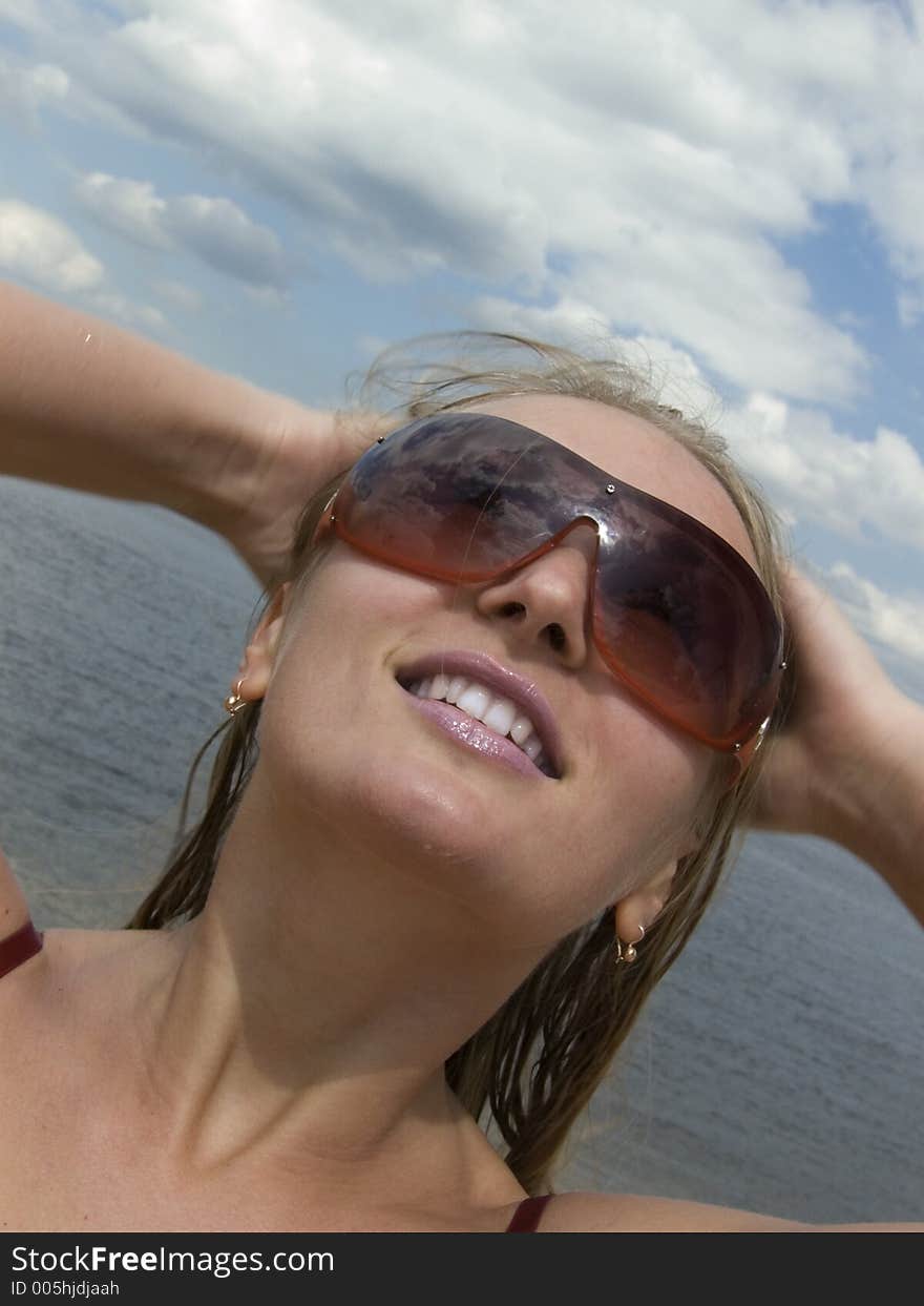 Portrait of girl on sea