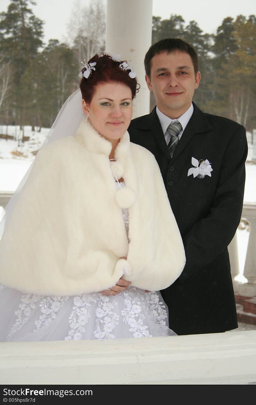 Portrait newlyweds in park. Portrait newlyweds in park