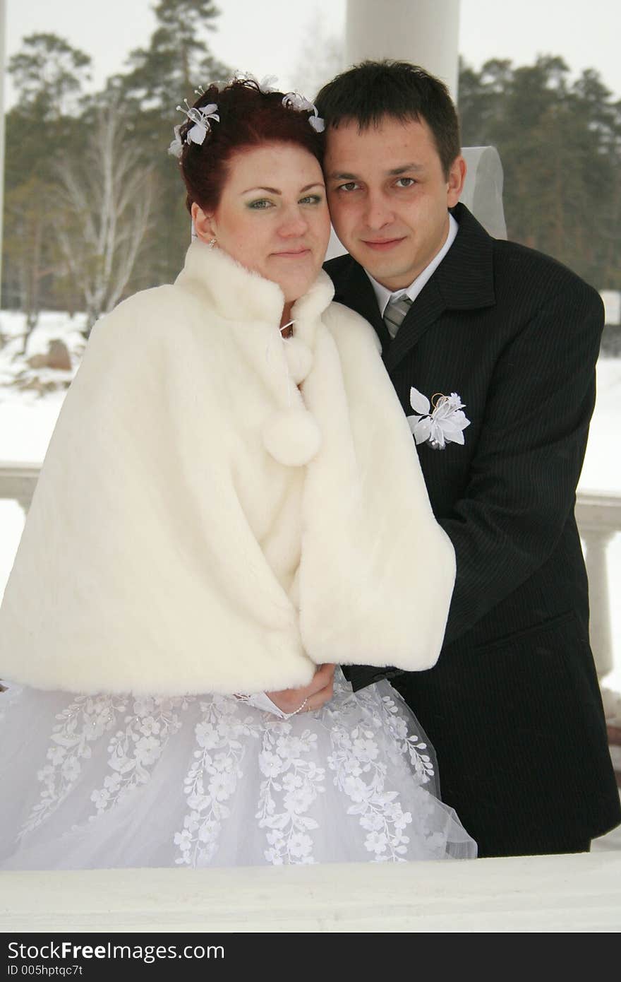 Portrait newlyweds in park. Portrait newlyweds in park