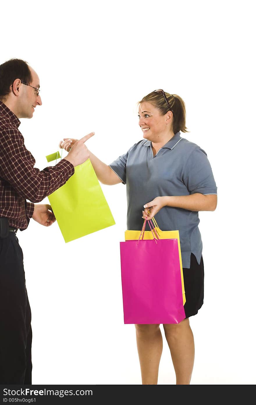 Couple arguing over shopping. Couple arguing over shopping