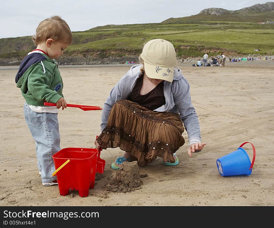 Building sand castles on the Beach