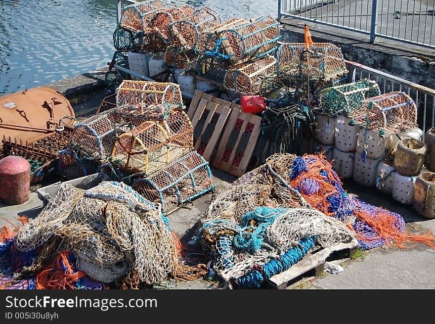 Girvan scotland fishing nets at the harbourside