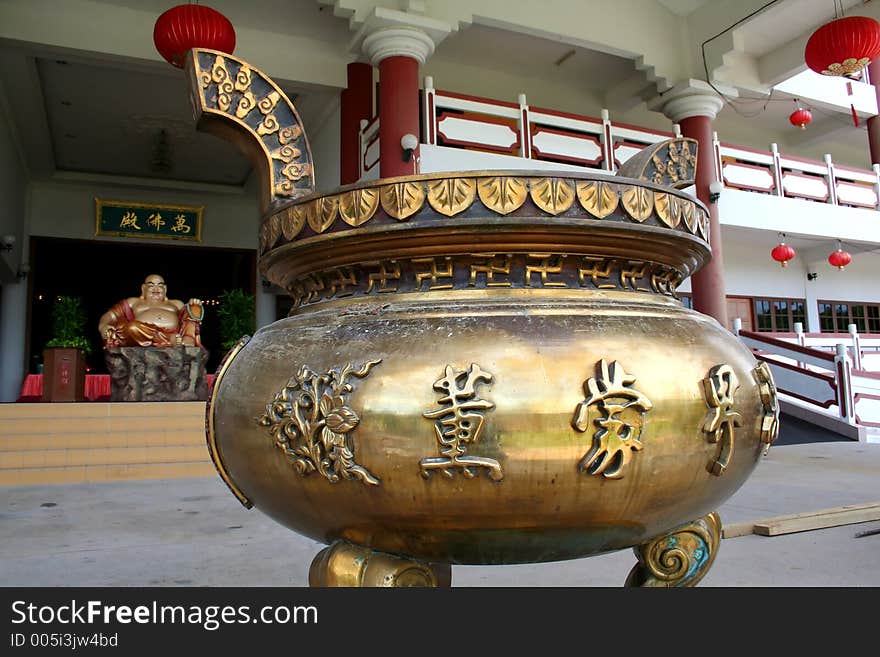 Brass incense holder in a chinese temple. Brass incense holder in a chinese temple