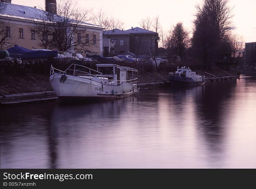 View of a night city canal. View of a night city canal