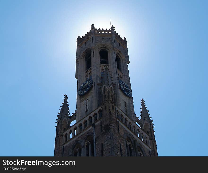 The Belfort on the grand place in the heart of Bruges. The Belfort on the grand place in the heart of Bruges