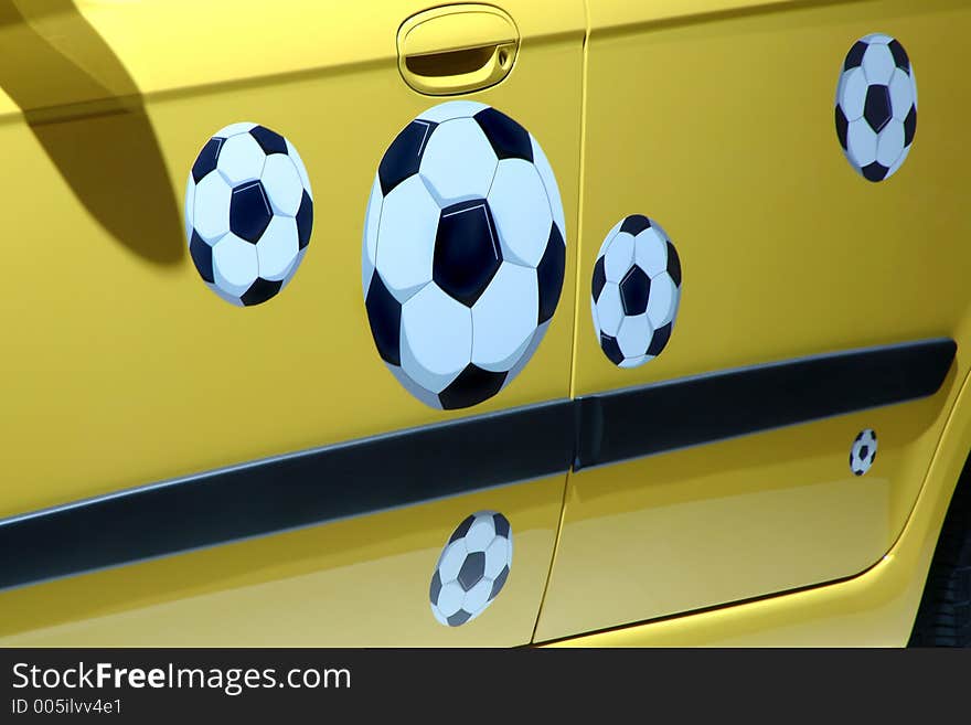 Balls of soccer in the car, soccer concept