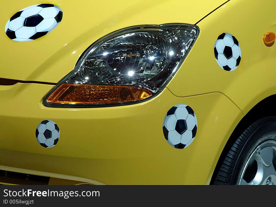 Balls of soccer in the car, soccer concept