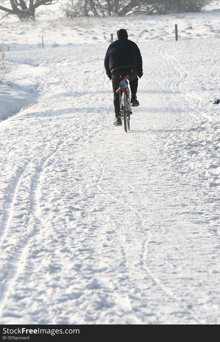 Bike on an iced road in denmark. Bike on an iced road in denmark