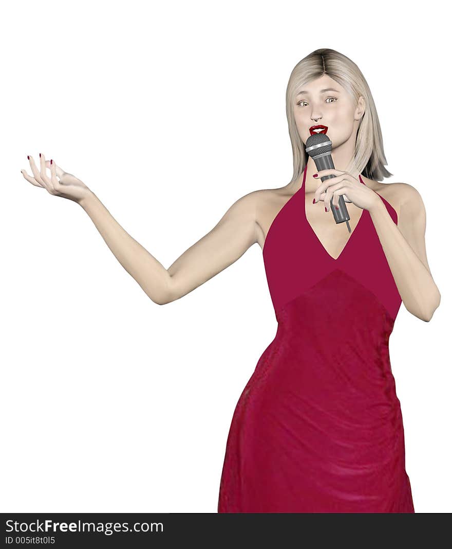 Mixed media 3d render and illustration of a woman singing.