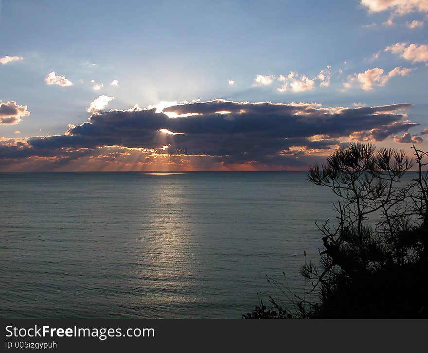 Sunset at sea coast of Black sea. Sunset at sea coast of Black sea.