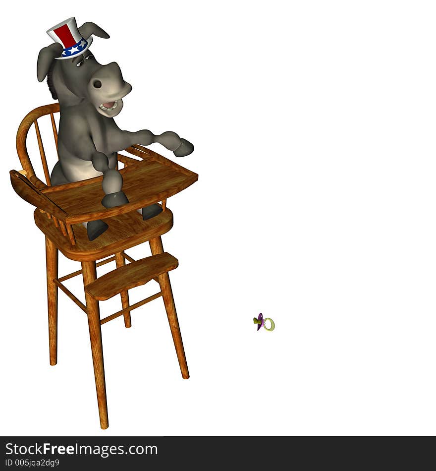 Political Party - Donkey in a high chair. Throwing a tantrum over a dropped pacifier. Political Party - Donkey in a high chair. Throwing a tantrum over a dropped pacifier.