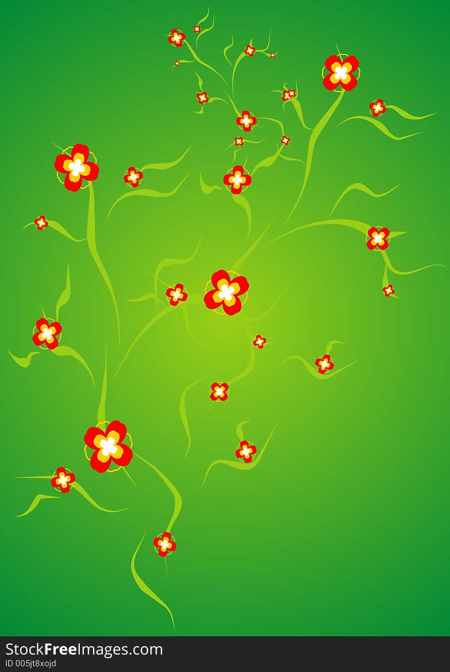 Delicat red flower on green background illustration. Delicat red flower on green background illustration