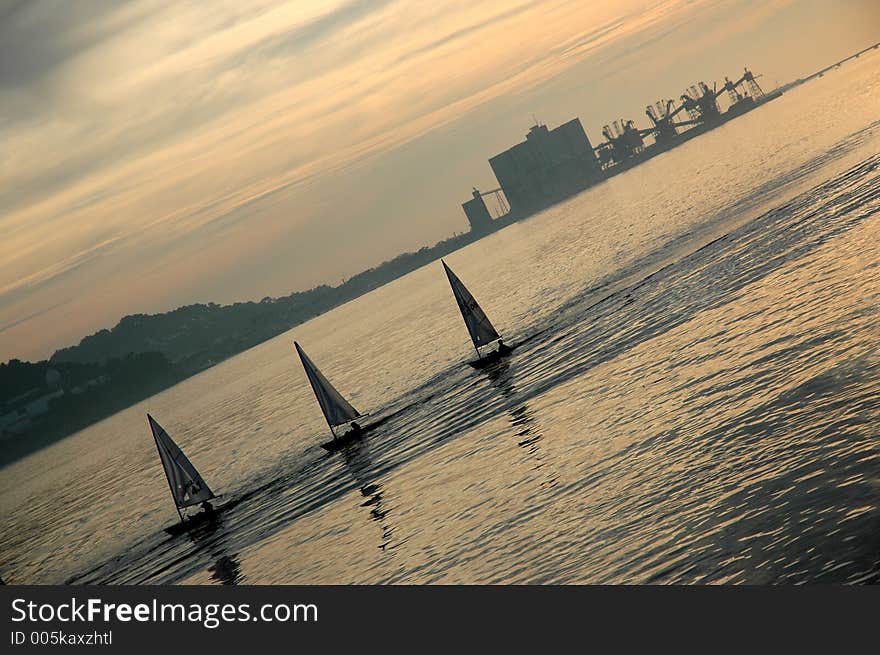 Three boats at dusk. Three boats at dusk