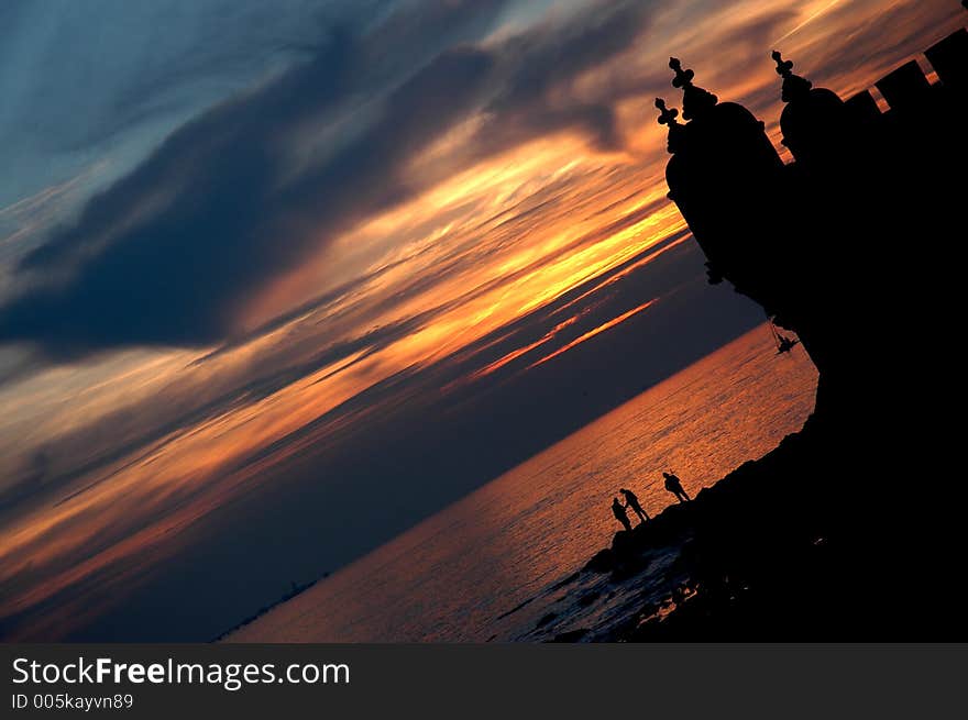 Silhouette of a monument at sunset