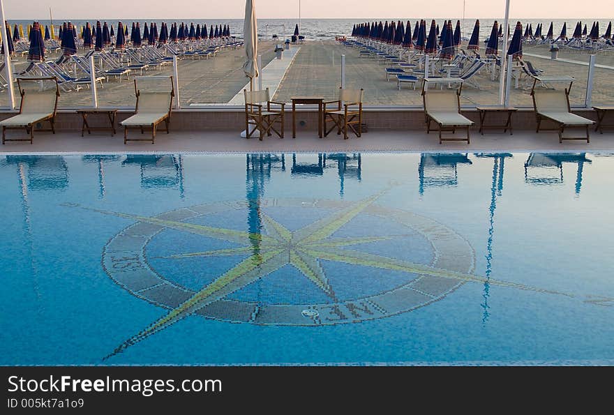 A swimming pool at sunset in Viareggio. A swimming pool at sunset in Viareggio