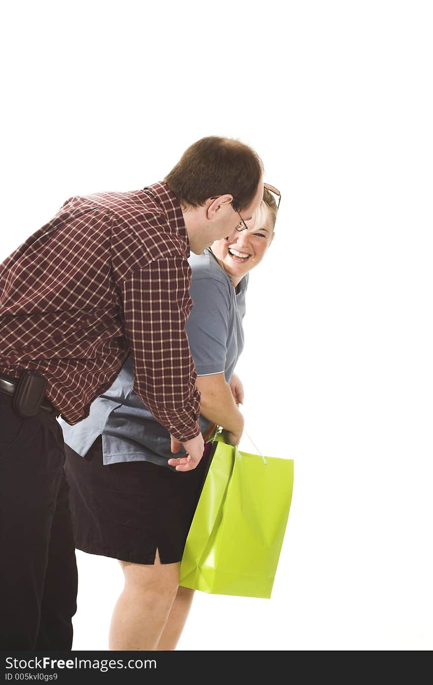 Couple shopping over white background