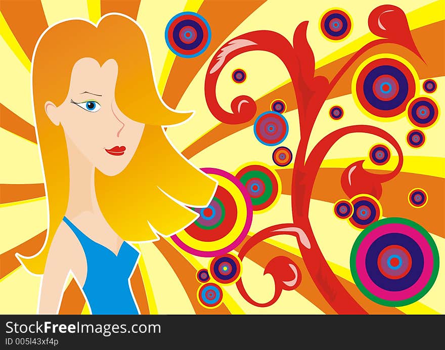 Background with young girl, vector illustration