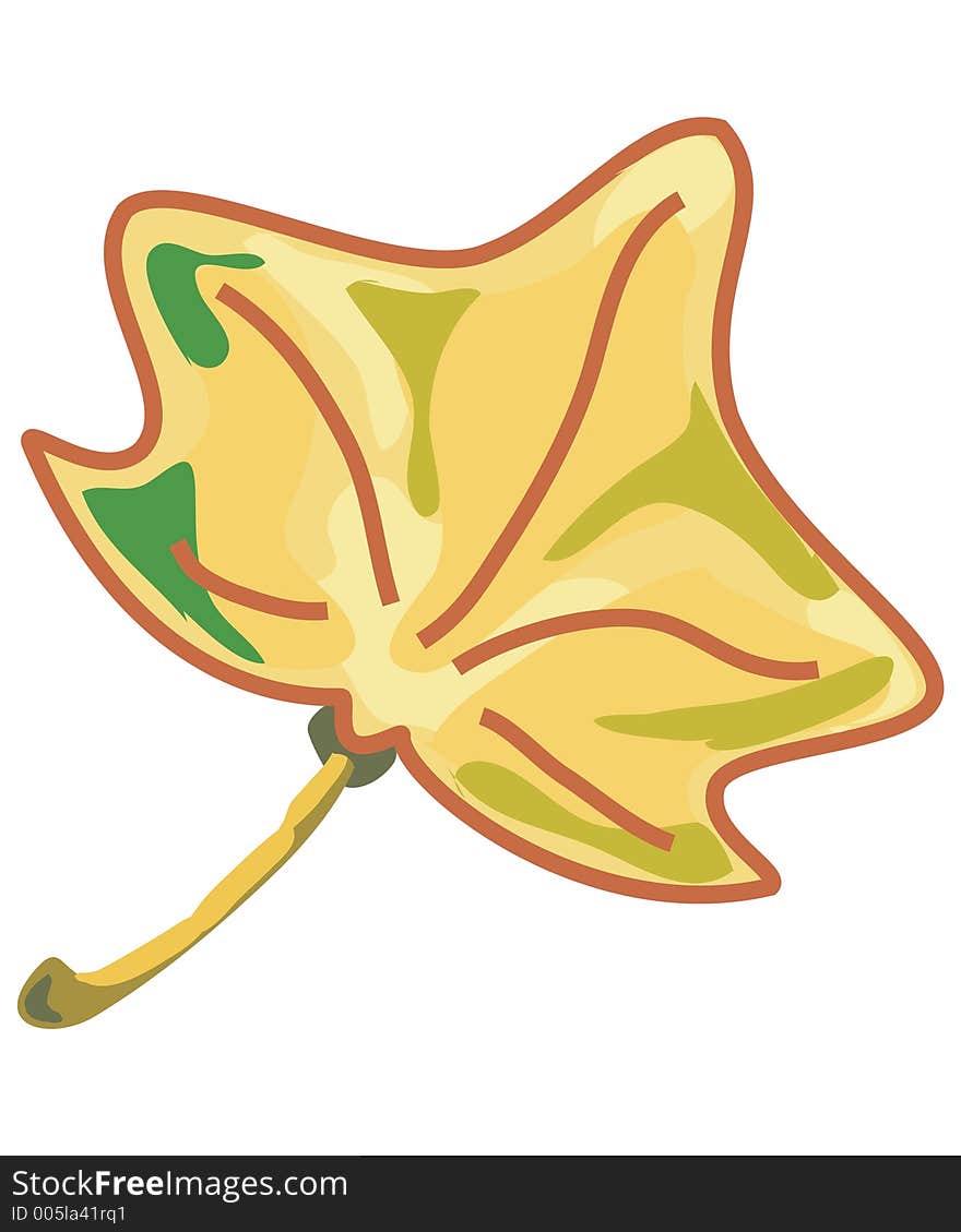 Illustrated leaf in yellow color. Illustrated leaf in yellow color.