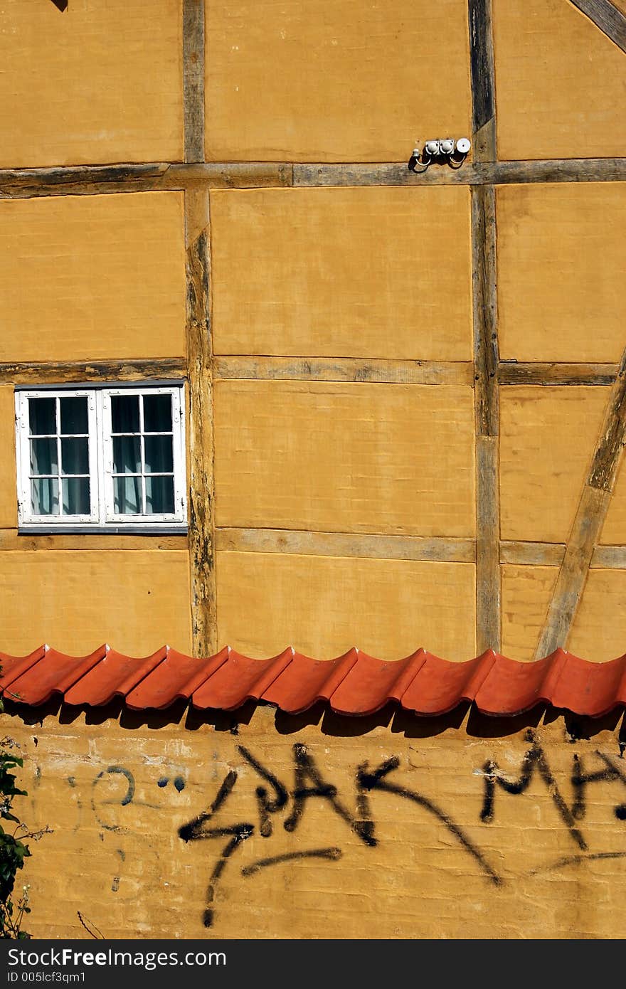 Half timbered traditional house   in denmark a sunny summer day