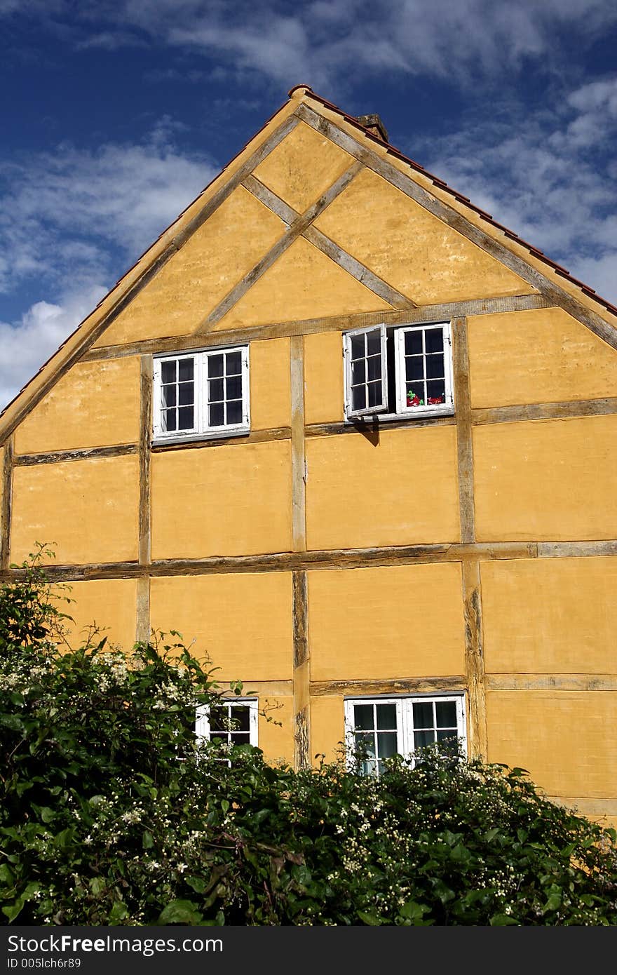 Half timbered traditional house in denmark a sunny summer day