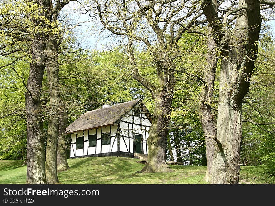 Half timbered traditional house   in denmark a sunny summer day