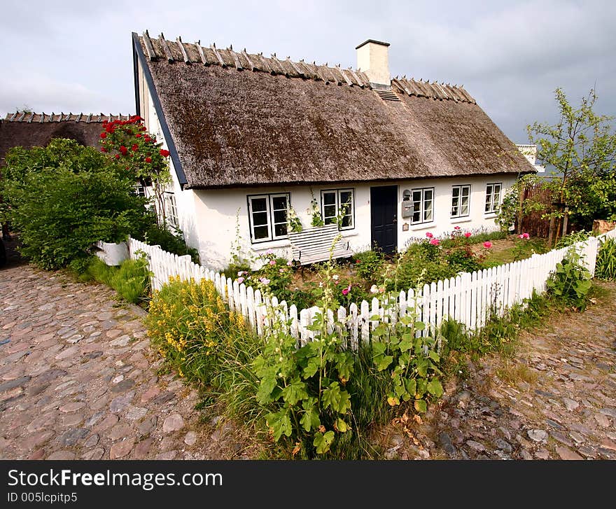 Half timbered traditional house   in denmark a sunny summer day